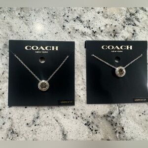 Coach Silver-Tone Crystal Circle Logo Necklace